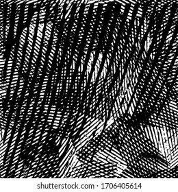 Black and white grunge texture. Abstract splashes of ink. Chaotic paint strokes. Dirty surface. Vector pattern of spots