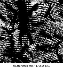 Schwarz-Weiß-Grunge-Textur. Abstrakte Farbspritzen. Häktische Farbstiche. Schmutzige Oberfläche. Vektorillustration der Flecken