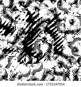 Schwarz-Weiß-Grunge-Textur. Abstrakte Farbspritzen. Häktische Farbstiche. Schmutzige Oberfläche. Vektorillustration der Flecken