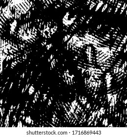 Schwarz-Weiß-Grunge-Textur. Abstrakte Farbspritzen. Häktische Farbstiche. Schmutzige Oberfläche. Vektorillustration der Flecken