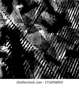 Black and white grunge texture. Abstract splashes of ink. Chaotic paint strokes. Dirty surface. Vector pattern of spots