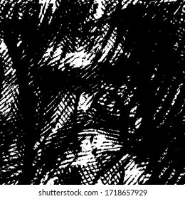 Black and white grunge texture. Abstract splashes of ink. Chaotic paint strokes. Dirty surface. Vector pattern of spots