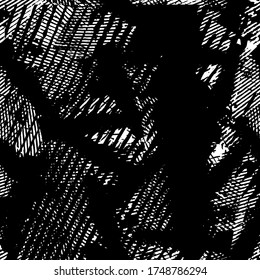 Black and white grunge texture. Abstract splashes of ink. Chaotic paint strokes. Dirty surface. Vector pattern of spots