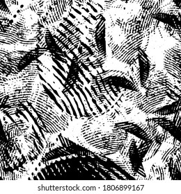 Schwarz-Weiß-Grunge-Textur. Abstrakte Farbspritzen. Häktische Farbstiche. Schmutzige Oberfläche. Vektorbild der Flecken