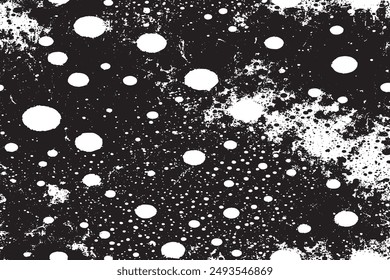 Black and White Grunge Texture Abstract Vector Background with Dots, Lines, and Dust Spots 