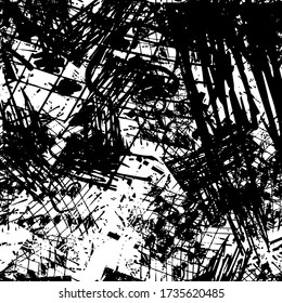 Black and white grunge texture. Chaotic monochrome background. Abstract vector surface