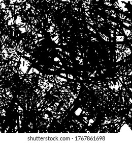 Black and white grunge texture. Chaotic monochrome background. Abstract vector surface
