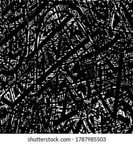 Black and white grunge texture. Chaotic monochrome background. Abstract vector surface