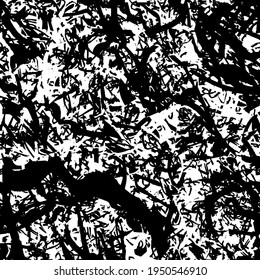 Black and white grunge texture. Chaotic monochrome background. Abstract vector surface
