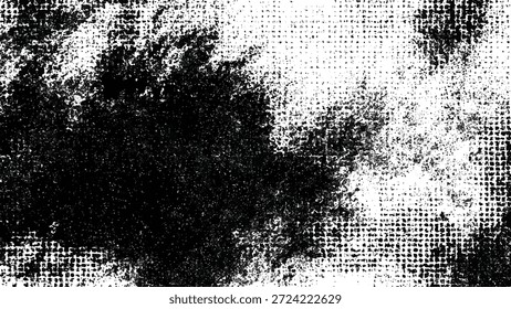 Schwarz-weiße Grunge-Textur mit Rasterpunkten und Schmutz auf weißem Hintergrund