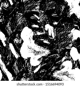 Black and white grunge texture. Monochrome gloomy background. The dirty spot is abstract. Spilled ink. Chaotic futuristic surface