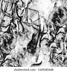 Black and white grunge texture. Monochrome gloomy background. The dirty spot is abstract. Spilled ink. Chaotic futuristic surface