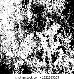 Schwarz-Weiß-Grunge-Textur. Einfarbiger abstrakter Hintergrund. Muster aus Staub, Pommes Frites, Rissen und Zerstörung. Chaotisches Muster auf alter abgenutzter Oberfläche