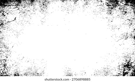 Marco de superposición de textura grunge en blanco y negro con efecto de borde angustiado para Vector de diseño
