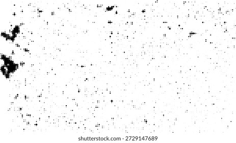 Vector de superposición de textura grunge en blanco y negro con manchas de tinta dispersas y efecto de suciedad afligida para fondo de póster urbano y diseño de impresión vintage