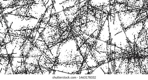 Black and white grunge texture seamless. Abstract monochrome background. Dirty covered with a chaotic pattern on the surface. Vintage old wall in scratches and scuffs