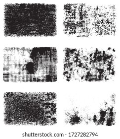 Black and white grunge texture. A set of backgrounds of dirt, cracks, and dust. Abstract monochrome spots