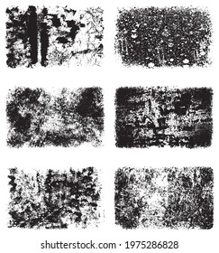 Black and white grunge texture. A set of backgrounds of dirt, cracks, and dust. Abstract monochrome spots