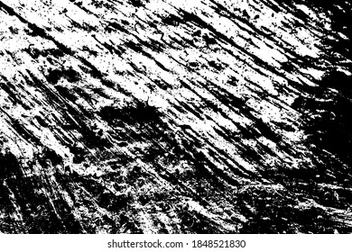 Black and white grunge texture. Black streaks of paint, ink, and dirt. Abstract monochrome background. Pattern of scratches, chips, and wear