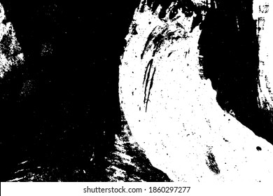 Black and white grunge texture. Black streaks of paint, ink, and dirt. Abstract monochrome background. Pattern of scratches, chips, and wear