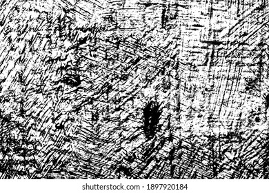 Black and white grunge texture. Black streaks of paint, ink, and dirt. Abstract monochrome background. Pattern of scratches, chips, and wear