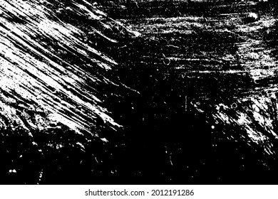 Schwarz-Weiß-Grunge-Textur. Schwarze Streifen von Farbe, Tinte und Schmutz. Abstrakter einfarbiger Hintergrund. Muster von Kratzern, Chips und Verschleiß