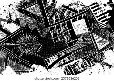 Black and white grunge texture. Black streaks of paint, ink, and dirt. Abstract monochrome background. Pattern of scratches, chips, and wear