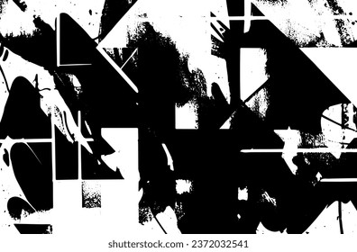 Black and white grunge texture. Black streaks of paint, ink, and dirt. Abstract monochrome background. Pattern of scratches, chips, and wear