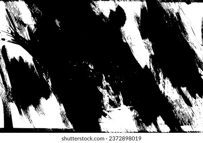 Black and white grunge texture. Black streaks of paint, ink, and dirt. Abstract monochrome background. Pattern of scratches, chips, and wear