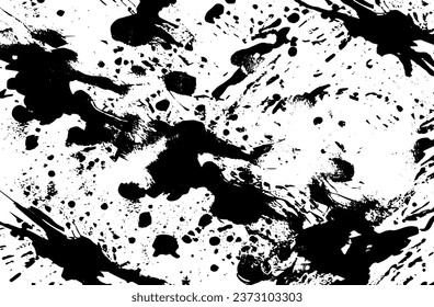 Black and white grunge texture. Black streaks of paint, ink, and dirt. Abstract monochrome background. Pattern of scratches, chips, and wear