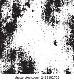 A black and white grunge texture template, characterized by a dark overlay of messy dust. The distressed background is abstract, dotted, and scratched, offering a vintage noise grain effect