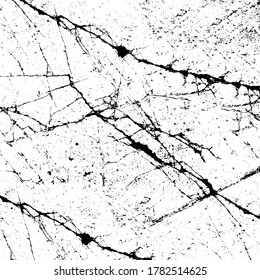 Black and white grunge texture. Vector abstract monochrome background. Old worn surface covered with dirt, scratches, cracks