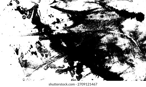 Black and white grunge texture. Vector abstract background with ink splatter, paint brush strokes, and distressed effects. Urban overlay for design.