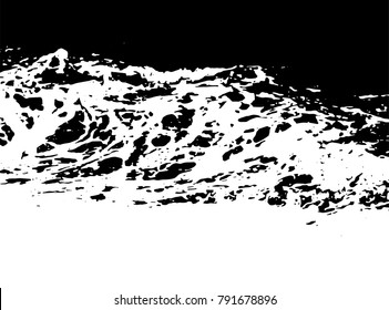 Black and white grunge texture. Vector abstract vintage sea and ocean waves pattern. Monochrome background with noise and grain. Banner template.