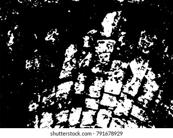 Black and white grunge texture. Vector abstract vintage tunnel wall pattern. Monochrome background with noise and grain. Banner template.