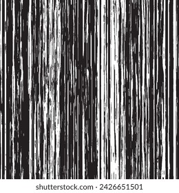 Textura grunge en blanco y negro con líneas verticales desiguales. Sucio efecto de pintura vieja. Fondo de rayas ásperas y afligidas. Patrón de repetición sin fisuras. Ilustración vectorial.
