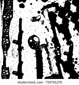 Black and white grunge. Vector monochrome abstract texture. Stains, splashes, scratches, chips, scuff the old surface. Vintage elements for design and print