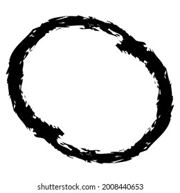 Black and white grungy, grunge circle contour. Abstract textured oval, ellipse. Paint splatter, watercolor effect illustration