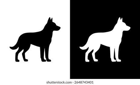 Ícones da silhueta do cão de guarda preto e branco. Perfil Vetor Canine.