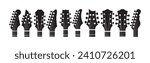 Black and white guitar headstock, general guitar head, musical instrument, abstract music symbol, general guitar black silhouette vector 