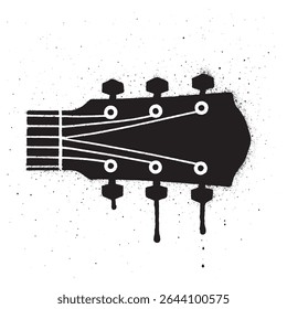 Pochoir de peinture en aérosol de guitare noir et blanc avec de l'encre qui coule.	
