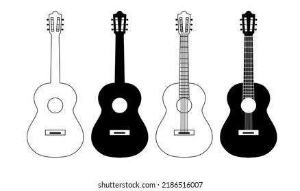 black white guitar icon set isolated on white background