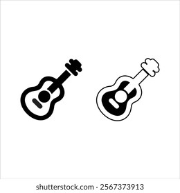 Black and White Guitar Vector Icon 
| Musical Instrument Symbol