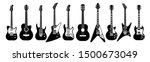 Black and white guitars. Acoustic and electric guitar outline musical instruments Vector isolated silhouette guitare doodle set