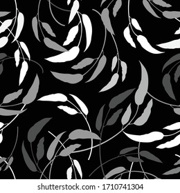 Black And White Gum Leaves Seamless Pattern