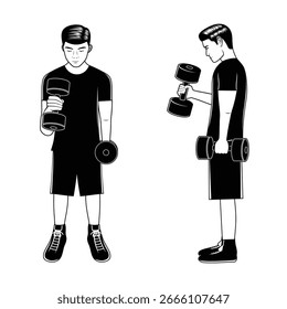 Ilustración vectorial de mancuerna de gimnasio en blanco y negro