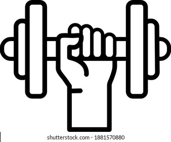 Black and white gym weights icon. Exercise dumbbells raised by one arm on a white background. Vector of dumbbells