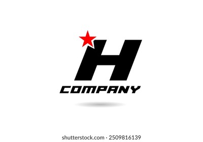 black and white H letter alphabet logo icon design with red star suitable for a business or company