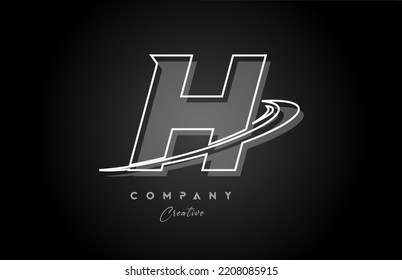 black and white H line alphabet letter logo icon design with swoosh and shadow. Creative template for company and business
