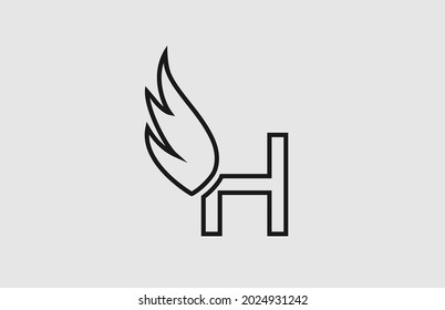 black white H simple alphabet letter logo icon with line design. Creative wing template for company 